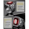 ChainsHouse Mens Black Onyx Rings, Retro X Bone Skull Stainless Steel Signet Rings for Men, Black Onyx Agate Gemstone Rings Jewelry, Offer Custom Service, Size 7-14(G: Steel-Red Stone-Custom)
