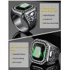 ChainsHouse Mens Black Onyx Rings, Retro X Bone Skull Stainless Steel Signet Rings for Men, Black Onyx Agate Gemstone Rings Jewelry, Offer Custom Service, Size 7-14(G: Steel-Green Stone-Custom)