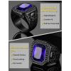 ChainsHouse Mens Black Onyx Rings, Retro X Bone Skull Stainless Steel Signet Rings for Men, Black Onyx Agate Gemstone Rings Jewelry, Offer Custom Service, Size 7-14(F: Black-Blue Stone-Custom)
