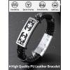 ChainsHouse Mens Wrap Braided Leather Black Bead Bracelets Bangles, Vintage Star of David/Wing Skull/Templar Cross Genuine Leather Bracelet, Customize Available, Size 7.5/8.3/9.0 Inch, Send Gift Box(A: Templar Cross-Steel)