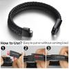 ChainsHouse Mens Wrap Braided Leather Black Bead Bracelets Bangles, Vintage Star of David/Wing Skull/Templar Cross Genuine Leather Bracelet, Customize Available, Size 7.5/8.3/9.0 Inch, Send Gift Box(B: Double Braided-Black Clasp-Custom)