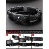 ChainsHouse Mens Wrap Braided Leather Black Bead Bracelets Bangles, Vintage Star of David/Wing Skull/Templar Cross Genuine Leather Bracelet, Customize Available, Size 7.5/8.3/9.0 Inch, Send Gift Box(A: Wing Skull-Black)