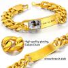 ChainsHouse Personalized ID Bracelet for Men Women Stainless Steel Cuban Curb Link Chain Custom Engrave Bar Bracelet Bangle, 7mm Width, 19-21CM, Send Gift Box(C: Gold-15MM-Photo)