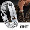 ChainsHouse Personalized ID Bracelet for Men Women Stainless Steel Cuban Curb Link Chain Custom Engrave Bar Bracelet Bangle, 7mm Width, 19-21CM, Send Gift Box(A: Stainless-Photo)