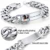 ChainsHouse Personalized ID Bracelet for Men Women Stainless Steel Cuban Curb Link Chain Custom Engrave Bar Bracelet Bangle, 7mm Width, 19-21CM, Send Gift Box(A: Stainless-Photo)