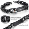 ChainsHouse Personalized ID Bracelet for Men Women Stainless Steel Cuban Curb Link Chain Custom Engrave Bar Bracelet Bangle, 7mm Width, 19-21CM, Send Gift Box(B: Black-15MM-Photo)