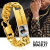 ChainsHouse Personalized ID Bracelet for Men Women Stainless Steel Cuban Curb Link Chain Custom Engrave Bar Bracelet Bangle, 7mm Width, 19-21CM, Send Gift Box(C: Gold-15MM-Photo)