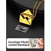 ChainsHouse Personalized Locket Necklace, Custom Envelope Necklaces with Photo Message Engraved for Women, Stainless Steel/Black/Gold/Rose Gold Plated Memorial Gift for Wife (with Gift Box)(A – Engraved & Photo Locket-Gold)