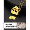 ChainsHouse Personalized Locket Necklace, Custom Envelope Necklaces with Photo Message Engraved for Women, Stainless Steel/Black/Gold/Rose Gold Plated Memorial Gift for Wife (with Gift Box)(C – Engraved Locket-Gold)