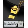ChainsHouse Personalized Locket Necklace, Custom Envelope Necklaces with Photo Message Engraved for Women, Stainless Steel/Black/Gold/Rose Gold Plated Memorial Gift for Wife (with Gift Box)(B – Love You Envelope-Gold)