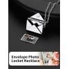 ChainsHouse Personalized Locket Necklace, Custom Envelope Necklaces with Photo Message Engraved for Women, Stainless Steel/Black/Gold/Rose Gold Plated Memorial Gift for Wife (with Gift Box)(A – Engraved & Photo Locket-Silver)