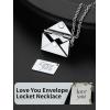 ChainsHouse Personalized Locket Necklace, Custom Envelope Necklaces with Photo Message Engraved for Women, Stainless Steel/Black/Gold/Rose Gold Plated Memorial Gift for Wife (with Gift Box)(B – Love You Envelope-Silver)