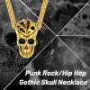 ChainsHouse Skull Necklace for Men, Retro Gothic Punk Jewelry Biker Necklace for Men Women Free Engraving Stainless Steel Dog Tag Pendant Necklace,with Gift Box(04. Skull Head-Gold)