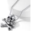 ChainsHouse Skull Necklace for Men, Retro Gothic Punk Jewelry Biker Necklace for Men Women Free Engraving Stainless Steel Dog Tag Pendant Necklace,with Gift Box(02. Crossbone-Steel)