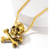 ChainsHouse Skull Necklace for Men, Retro Gothic Punk Jewelry Biker Necklace for Men Women Free Engraving Stainless Steel Dog Tag Pendant Necklace,with Gift Box(02. Crossbone-Gold)