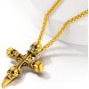 ChainsHouse Skull Necklace for Men, Retro Gothic Punk Jewelry Biker Necklace for Men Women Free Engraving Stainless Steel Dog Tag Pendant Necklace,with Gift Box(07. Cross -Gold)