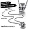 ChainsHouse Skull Necklace for Men, Retro Gothic Punk Jewelry Biker Necklace for Men Women Free Engraving Stainless Steel Dog Tag Pendant Necklace,with Gift Box(01. Flame -Steel)