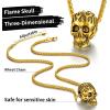 ChainsHouse Skull Necklace for Men, Retro Gothic Punk Jewelry Biker Necklace for Men Women Free Engraving Stainless Steel Dog Tag Pendant Necklace,with Gift Box(01. Flame -Gold)