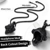 ChainsHouse Skull Necklace for Men, Retro Gothic Punk Jewelry Biker Necklace for Men Women Free Engraving Stainless Steel Dog Tag Pendant Necklace,with Gift Box(05. Earphone-Black)