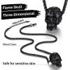 ChainsHouse Skull Necklace for Men, Retro Gothic Punk Jewelry Biker Necklace for Men Women Free Engraving Stainless Steel Dog Tag Pendant Necklace,with Gift Box(01. Flame -Black)