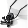 ChainsHouse Skull Necklace for Men, Retro Gothic Punk Jewelry Biker Necklace for Men Women Free Engraving Stainless Steel Dog Tag Pendant Necklace,with Gift Box(02. Crossbone-Black)