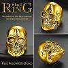 ChainsHouse Skull Rings for Men, Stainless Steel/Black Plated Gothic Rings, Skeleton Cocktail Party Biker Ring, Offer Custom Service, Size 7-14, Send Gift Box(E: Skull Head-Gold-No Custom)