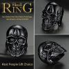 ChainsHouse Skull Rings for Men, Stainless Steel/Black Plated Gothic Rings, Skeleton Cocktail Party Biker Ring, Offer Custom Service, Size 7-14, Send Gift Box(H: Skull Head-Black-No Custom)
