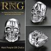 ChainsHouse Skull Rings for Men, Stainless Steel/Black Plated Gothic Rings, Skeleton Cocktail Party Biker Ring, Offer Custom Service, Size 7-14, Send Gift Box(B: Skull Head-Steel–No Custom)