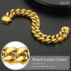 ChainsHouse Stainless Steel Cuban Link Bracelet for Men, 5mm/7mm/9mm/12mm Width, 7.5″/8.3″/9″ Length, Black/18K Gold Plated Chain Wrist Bracelets for Men, with Gift Box(d. 14mm width-gold)