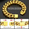 ChainsHouse Stainless Steel Cuban Link Bracelet for Men, 5mm/7mm/9mm/12mm Width, 7.5″/8.3″/9″ Length, Black/18K Gold Plated Chain Wrist Bracelets for Men, with Gift Box(d. 14mm width-gold)