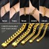 ChainsHouse Stainless Steel Cuban Link Bracelet for Men, 5mm/7mm/9mm/12mm Width, 7.5″/8.3″/9″ Length, Black/18K Gold Plated Chain Wrist Bracelets for Men, with Gift Box(d. 14mm width-gold)
