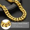 ChainsHouse Stainless Steel Mens Cuban Link Chain, Black/ 18K Gold Plated Miami Cuban Chain Necklace, 5mm/7mm/9mm/12mm/14mm Width, No Tarnish& Durable Hip Hop Mens Jewelry, 18″-30″, Send Gift Box(f. 14mm width-gold)