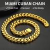ChainsHouse Stainless Steel Mens Cuban Link Chain, Black/ 18K Gold Plated Miami Cuban Chain Necklace, 5mm/7mm/9mm/12mm/14mm Width, No Tarnish& Durable Hip Hop Mens Jewelry, 18″-30″, Send Gift Box(f. 14mm width-gold)