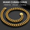 ChainsHouse Stainless Steel Mens Cuban Link Chain, Black/ 18K Gold Plated Miami Cuban Chain Necklace, 5mm/7mm/9mm/12mm/14mm Width, No Tarnish& Durable Hip Hop Mens Jewelry, 18″-30″, Send Gift Box(f. 12mm width-gold)
