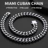 ChainsHouse Stainless Steel Mens Cuban Link Chain, Black/ 18K Gold Plated Miami Cuban Chain Necklace, 5mm/7mm/9mm/12mm/14mm Width, No Tarnish& Durable Hip Hop Mens Jewelry, 18″-30″, Send Gift Box(b. 12mm width-steel)