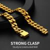 ChainsHouse Stainless Steel Mens Cuban Link Chain, Black/ 18K Gold Plated Miami Cuban Chain Necklace, 5mm/7mm/9mm/12mm/14mm Width, No Tarnish& Durable Hip Hop Mens Jewelry, 18″-30″, Send Gift Box(f. 12mm width-gold)