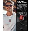 ChainsHouse Viking Rune Pendant Necklace for Men Women, Punk Biker Black Metal/316L Stainless Steel Onyx Norse Vintage Amulet Necklaces with Black/Red/Green/Blue Gemstone, Send Gift Box(E: Cool Black-Red Stone)