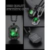 ChainsHouse Viking Rune Pendant Necklace for Men Women, Punk Biker Black Metal/316L Stainless Steel Onyx Norse Vintage Amulet Necklaces with Black/Red/Green/Blue Gemstone, Send Gift Box(O: Black-Green Stone-Custom)