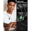 ChainsHouse Viking Rune Pendant Necklace for Men Women, Punk Biker Black Metal/316L Stainless Steel Onyx Norse Vintage Amulet Necklaces with Black/Red/Green/Blue Gemstone, Send Gift Box(G: Cool Black-Green Stone)