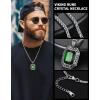 ChainsHouse Viking Rune Pendant Necklace for Men Women, Punk Biker Black Metal/316L Stainless Steel Onyx Norse Vintage Amulet Necklaces with Black/Red/Green/Blue Gemstone, Send Gift Box(I: Steel-Green Stone-Custom)