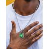 ChainsHouse Viking Rune Pendant Necklace for Men Women, Punk Biker Black Metal/316L Stainless Steel Onyx Norse Vintage Amulet Necklaces with Black/Red/Green/Blue Gemstone, Send Gift Box(D: Stainless Steel-Green Stone)