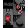 ChainsHouse Viking Rune Pendant Necklace for Men Women, Punk Biker Black Metal/316L Stainless Steel Onyx Norse Vintage Amulet Necklaces with Black/Red/Green/Blue Gemstone, Send Gift Box(E: Cool Black-Red Stone)