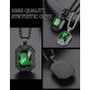 ChainsHouse Viking Rune Pendant Necklace for Men Women, Punk Biker Black Metal/316L Stainless Steel Onyx Norse Vintage Amulet Necklaces with Black/Red/Green/Blue Gemstone, Send Gift Box(G: Cool Black-Green Stone)