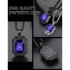ChainsHouse Viking Rune Pendant Necklace for Men Women, Punk Biker Black Metal/316L Stainless Steel Onyx Norse Vintage Amulet Necklaces with Black/Red/Green/Blue Gemstone, Send Gift Box(P: Black-Blue Stone-Custom)