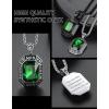 ChainsHouse Viking Rune Pendant Necklace for Men Women, Punk Biker Black Metal/316L Stainless Steel Onyx Norse Vintage Amulet Necklaces with Black/Red/Green/Blue Gemstone, Send Gift Box(I: Steel-Green Stone-Custom)