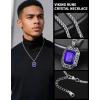 ChainsHouse Viking Rune Pendant Necklace for Men Women, Punk Biker Black Metal/316L Stainless Steel Onyx Norse Vintage Amulet Necklaces with Black/Red/Green/Blue Gemstone, Send Gift Box(B: Stainless Steel-Blue Stone)