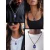 ChainsHouse Viking Rune Pendant Necklace for Men Women, Punk Biker Black Metal/316L Stainless Steel Onyx Norse Vintage Amulet Necklaces with Black/Red/Green/Blue Gemstone, Send Gift Box(P: Black-Blue Stone-Custom)