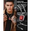ChainsHouse Viking Rune Pendant Necklace for Men Women, Punk Biker Black Metal/316L Stainless Steel Onyx Norse Vintage Amulet Necklaces with Black/Red/Green/Blue Gemstone, Send Gift Box(J: Steel-Red Stone-Custom)