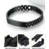 ChainsHouse Wristband ID Bracelets for Men, Stainless Steel/18K Gold/Black Metal Plated, Personalized Engrave Chunky Bracelet Bangle, with Removal Tool, 15MM/15.5MM Width, 8.27-8.66 Inch Length(d. 10mm width-Black)