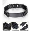 ChainsHouse Wristband ID Bracelets for Men, Stainless Steel/18K Gold/Black Metal Plated, Personalized Engrave Chunky Bracelet Bangle, with Removal Tool, 15MM/15.5MM Width, 8.27-8.66 Inch Length(e. 15mm width-Black)